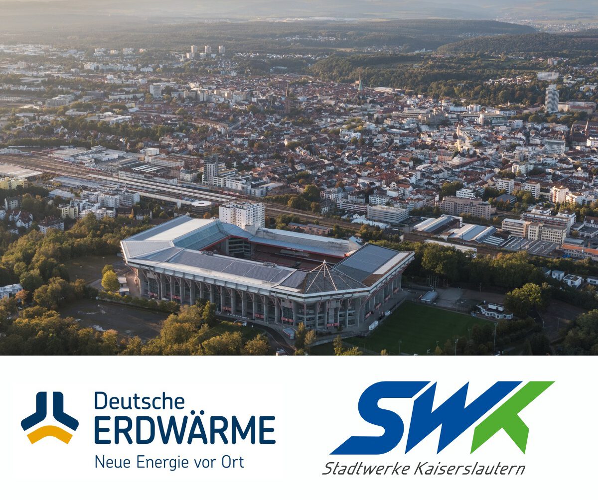 Bild von einer Stadt mit dem Logo der Deutschen Erdwärme und der Stadtwerke Kaiserslautern